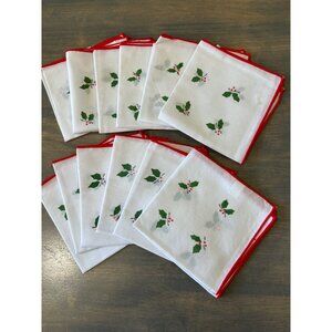 Set 12 Lillian Vernon Christmas Holly Berries Cocktail Napkins 9.5" Square